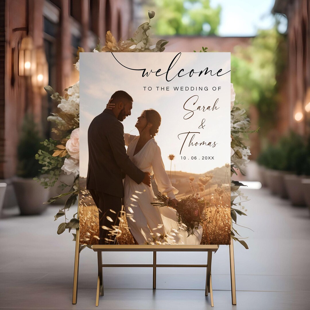 Modern Photo Wedding Welcome Sign: Editable Canva Template (digital ...