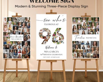 96th Birthday Photo Collage Welcome Sign: Editable Canva Template (Digital Download)