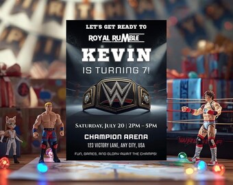 Wrestling Birthday Invitation Template | Championship Belt Boxing Ticket | Printable 5x7 Digital Canva Download