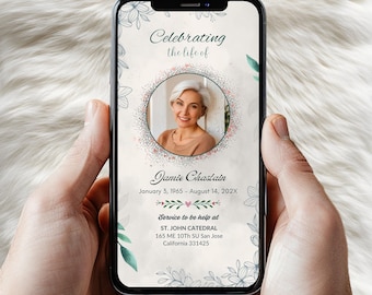 Personalized Funeral Evite: Celebration of Life, Editable Canva Template (Digital Download)