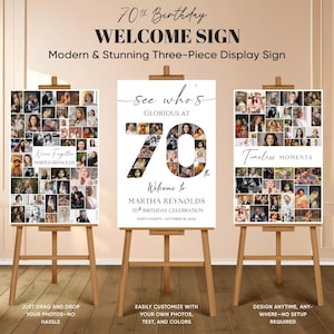 70th Birthday Photo Collage Sign: Editable Welcome Poster (Digital Download Canva Template)