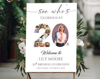 20th Birthday Photo Collage Template | Number 20 Picture Collage | Editable Canva Printable Gift