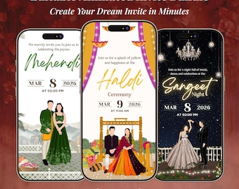 Mehndi Sangeet Jaggo Invitation Template | Colorful Indian Wedding Invite | Editable Canva Digital Download