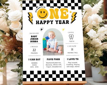 One Happy Dude 1st Birthday Milestone Poster: Editable Canva Template (Digital Download)