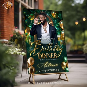 party sign emerald green and gold