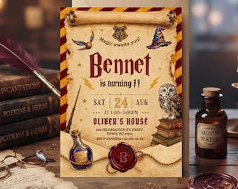 Wizard Birthday Invitation | Magical Birthday Party Invite | Editable Canva Template