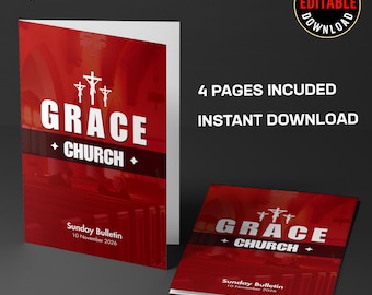 Church Bulletin Template | Editable Canva Bifold Program | Vibrant Minimal Worship Service Brochure