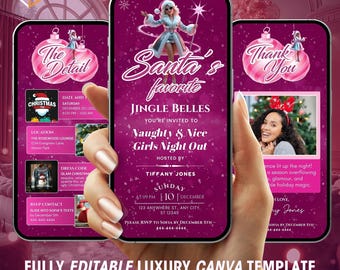 Girls Night Christmas Party Invitation, Naughty & Nice Holiday Invite, Pink Fun Xmas Digital Phone