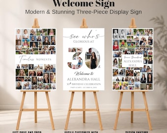 30th Birthday Photo Collage Template | Number 30 Picture Collage | Editable Canva Digital Download