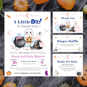 Editable Pink A Little Boo Baby Shower Invitation Bundle, Girl Halloween Baby Shower Invite, Ghost Baby Shower, Spooky Cute Digital Template