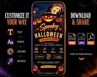 Animated Halloween Party Invite | Spooky Skull Pumpkin Video Invitation | Gothic Horror eCard | Editable Canva
