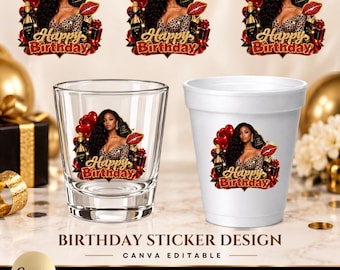 Cheetah Print Birthday PNG Template | Wild Zodiac Party Design | Cup and Shot Glass Sticker | All Zodiac Signs