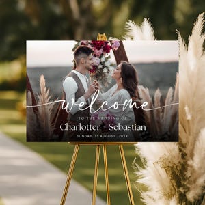 Landscape Photo Wedding Welcome Sign Template, Editable Canva Reception Sign, Printable Welcome Poster, Custom Wedding Sign Download