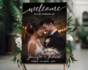 Photo Wedding Welcome Sign | Editable Modern Reception Welcome Poster | Canva Template