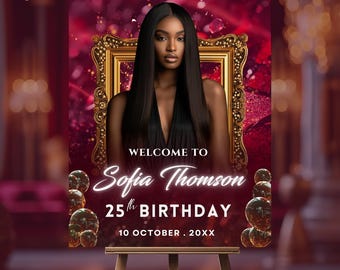 Pink and Gold Birthday Welcome Sign: Elegant Party Poster Template  (Digital Download, Canva Template)