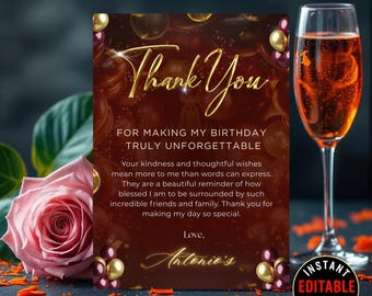 Burgundy, Wine Red and Gold Thank You Card & Gift Tag Template | Editable Printable Design