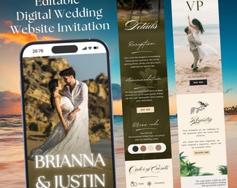 Tropical Wedding Website Template | Online RSVP, Canva (Digital Download)
