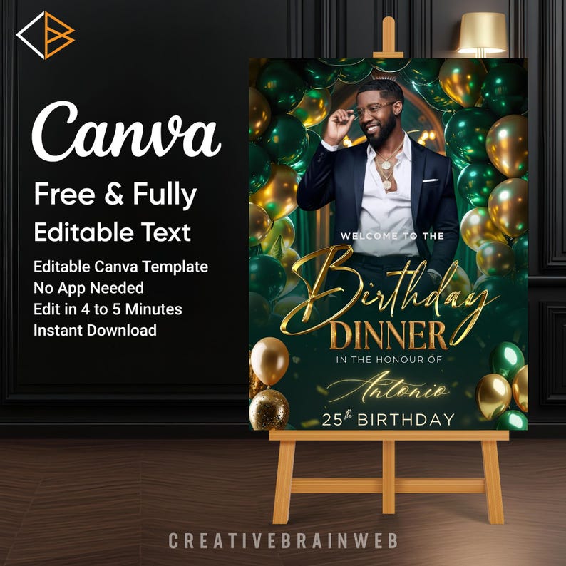 emerald green gold party posters