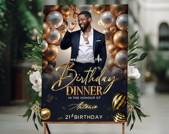 Editable Birthday Welcome Sign: Champagne Pearl & Ivory Luxe Party Poster (Digital Download, Canva Template)