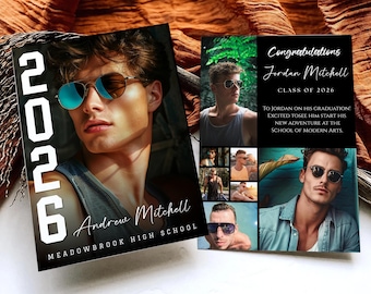Graduation Announcement Template for Him | Photo Collage Invitation | Editable Canva Printable | Class of 2026