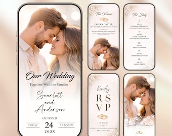 Animated Wedding Video Invitation | Mobile Save the Date & Wedding Invite | Editable Canva WhatsApp Template