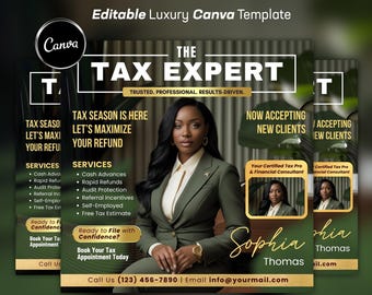 Editable Tax Prep Flyer Template | Luxury Income Tax Services Flyer | 2026 Accounting & Tax Preparer Marketing | Canva Template