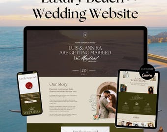 Beach Wedding Website Template, Editable Canva Invitation (Digital Download)