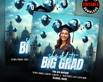 Graduation Invitation Flyer | Canva Editable Template | Graduation Announcement & Social Media Party Invite | Class of 2026