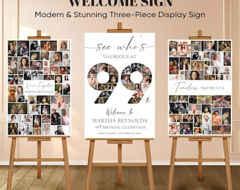 99th Birthday Photo Collage Welcome Sign: Editable Canva Template (Digital Download)