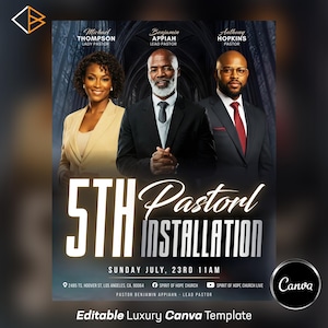 Pastor Installation Flyer Template | Church Anniversary & Holy Convocation Event | Editable Canva Design