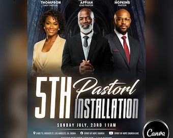 Pastor Installation Flyer Template | Church Anniversary & Holy Convocation Event | Editable Canva Design