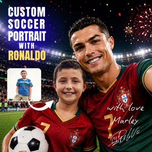Personalized took a selfie with Ronaldo Soccer Portrait with Autograph – Custom Cr7 Soccer Portrait Gift for Kids