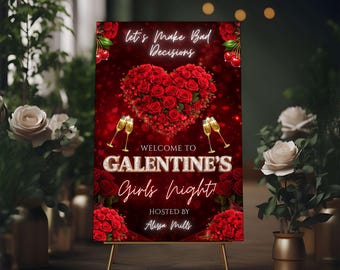 Galentine’s Day Welcome Sign | Girls Night Party Poster | Editable Canva Template