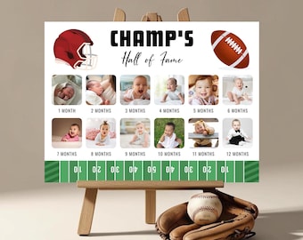 Football First Birthday Photo Board: Baby Boy Milestone Poster (Printable)
