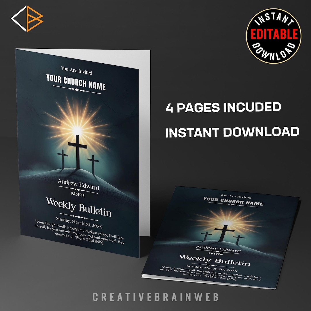 Church Bulletin Template Editable Canva Bifold Program Worship