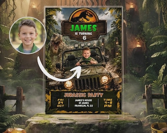 Personalized Dinosaur Birthday Invitation with Photo | Custom Adventure Party Invite | Digital Download