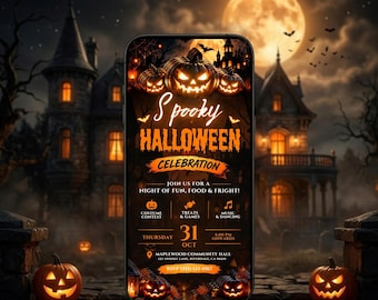 Animated Halloween Party Invitation | Skull Pumpkin Gothic Video Invite | Horror Rose eCard | Editable Canva Template