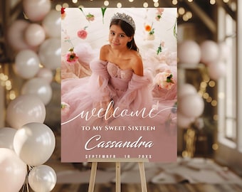 Sweet 16 Photo Welcome Sign | Editable 16th Birthday Party Welcome Poster (Digital Download)