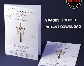 Church Bulletin Template | Editable Canva Bifold Program | Church Service & Event Design