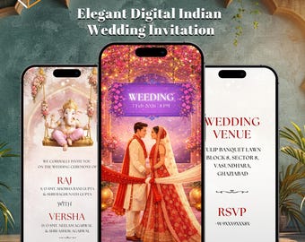 Indian Wedding Video Invitation Template | Hindu Save the Date & Wedding Program Invite | Editable Canva Download