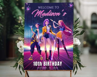K-Pop Demon Hunters Welcome Sign Template | K-Pop Birthday Party Decor | Editable Canva Digital Download