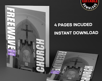 Church Bulletin Template | Editable Canva Church Program | Bifold Worship Service & Event Brochure Design