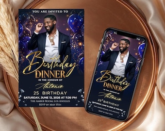 Birthday Invitation Template | Blue & Silver Animated Evite | Elegant Glam Party Invite | Editable Canva Download