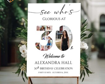 30th Birthday Photo Collage Template | Number 30 Picture Collage | Editable Canva Digital Download