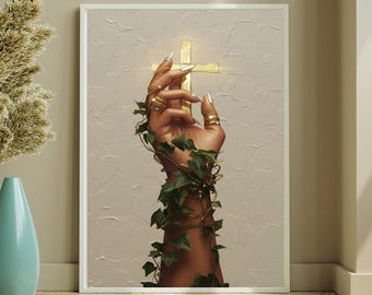 Black Woman Botanical Christian Art Print | Inspirational Faith Wall Decor | Digital Download