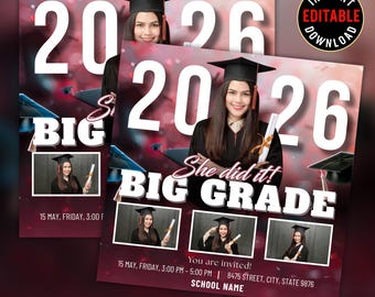 Graduation Invitation Flyer | Editable Canva Template | Graduation Announcement & Party Invite | Minimalist Social Media Design