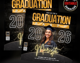 Graduation Invitation Flyer Template | Editable Canva Graduation Announcement | Social Media Party Invite | Minimalist | Class of 2026
