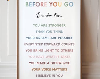 Classroom Posters Before You Go Be Sure To Know | Kids Affirmation Wall Art | Inspirational Classroom Decor