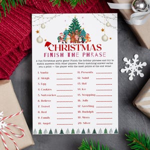Finish the Christmas Phrase Game, Editable Holiday Party Game Printable, Christmas Family Party Activity, Instant Download Festive Game