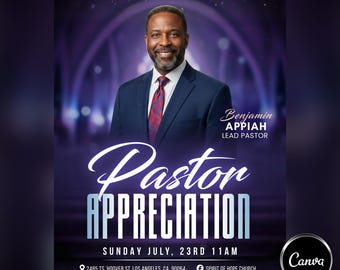 Pastor Appreciation Flyer Template | Church Anniversary & Honor Service Program | Editable Canva